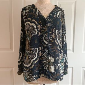 H&M Sheer Floral Paisley Button Down Blouse Top Shirt Size 8
